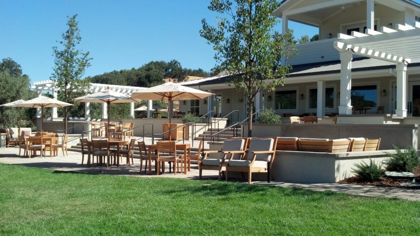 Justin Winery terraced patio seating area