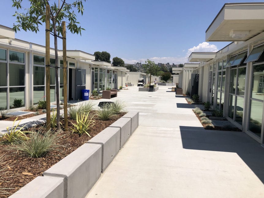 Sierra Vista Junior High courtyard with hardscape and landscape
