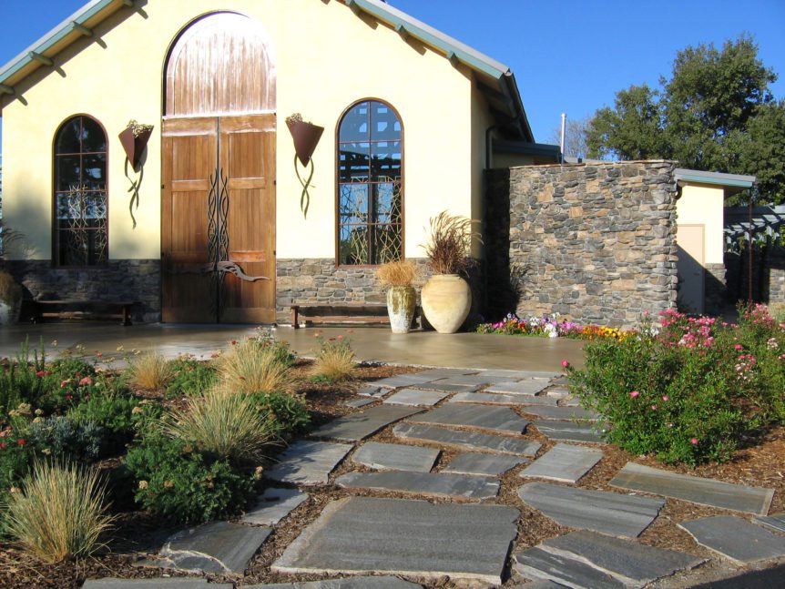 Bianchi Winery flagstone path and entry planting into the tasting room